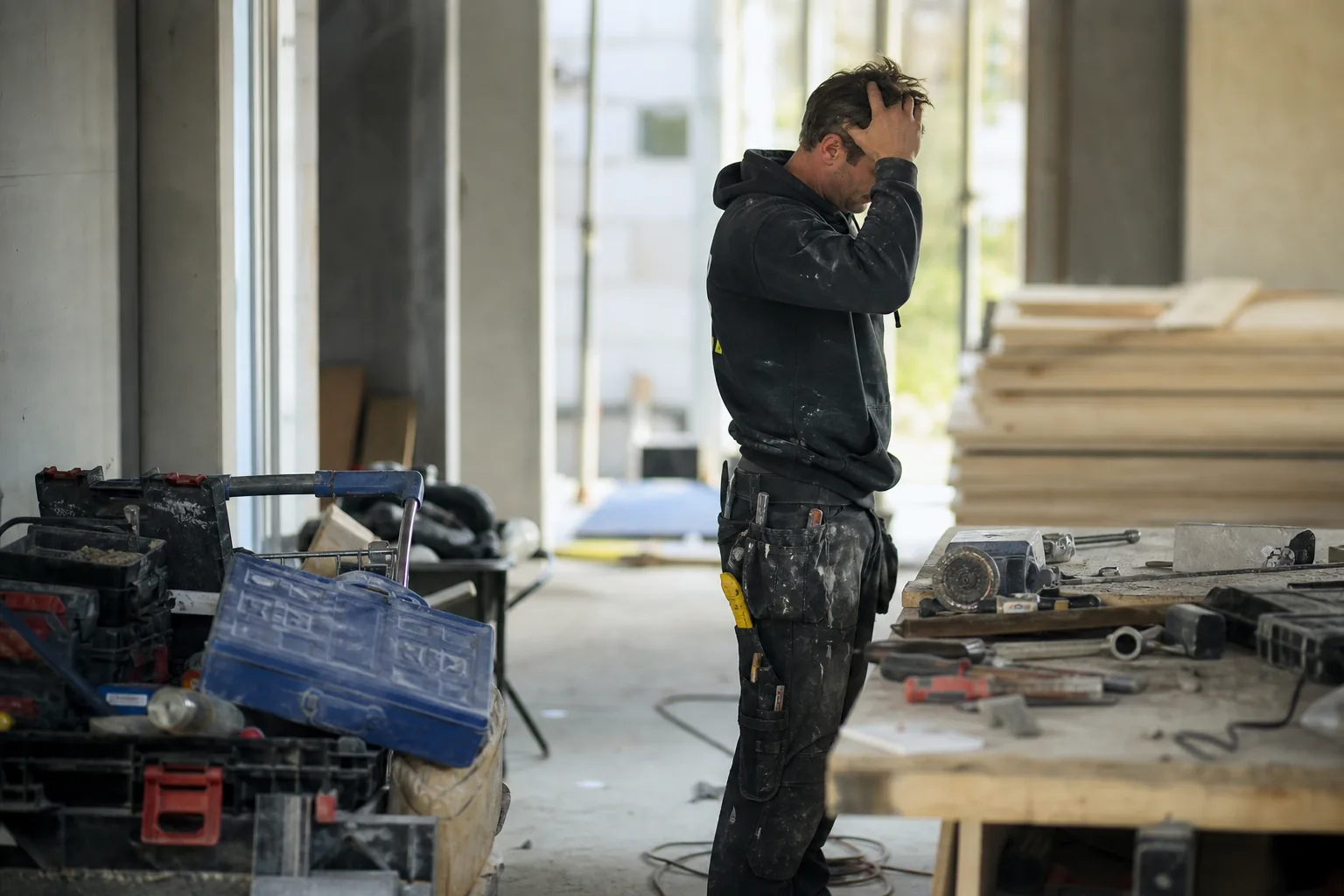 Werk op een Nederlandse bouwplaats. Beeld bij het artikel: Hoeveel kost kwijtgeraakt gereedschap je per jaar als je de zoektijd meetelt?
